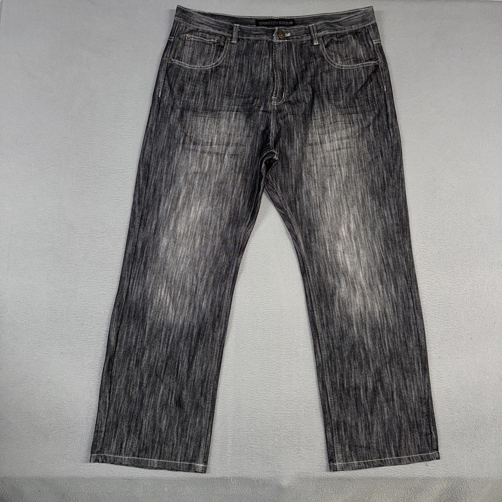 Brooklyn Express Jeans Mens 42x34 (Fits 40x32) Black Heathered Wide Leg VTG Y2K